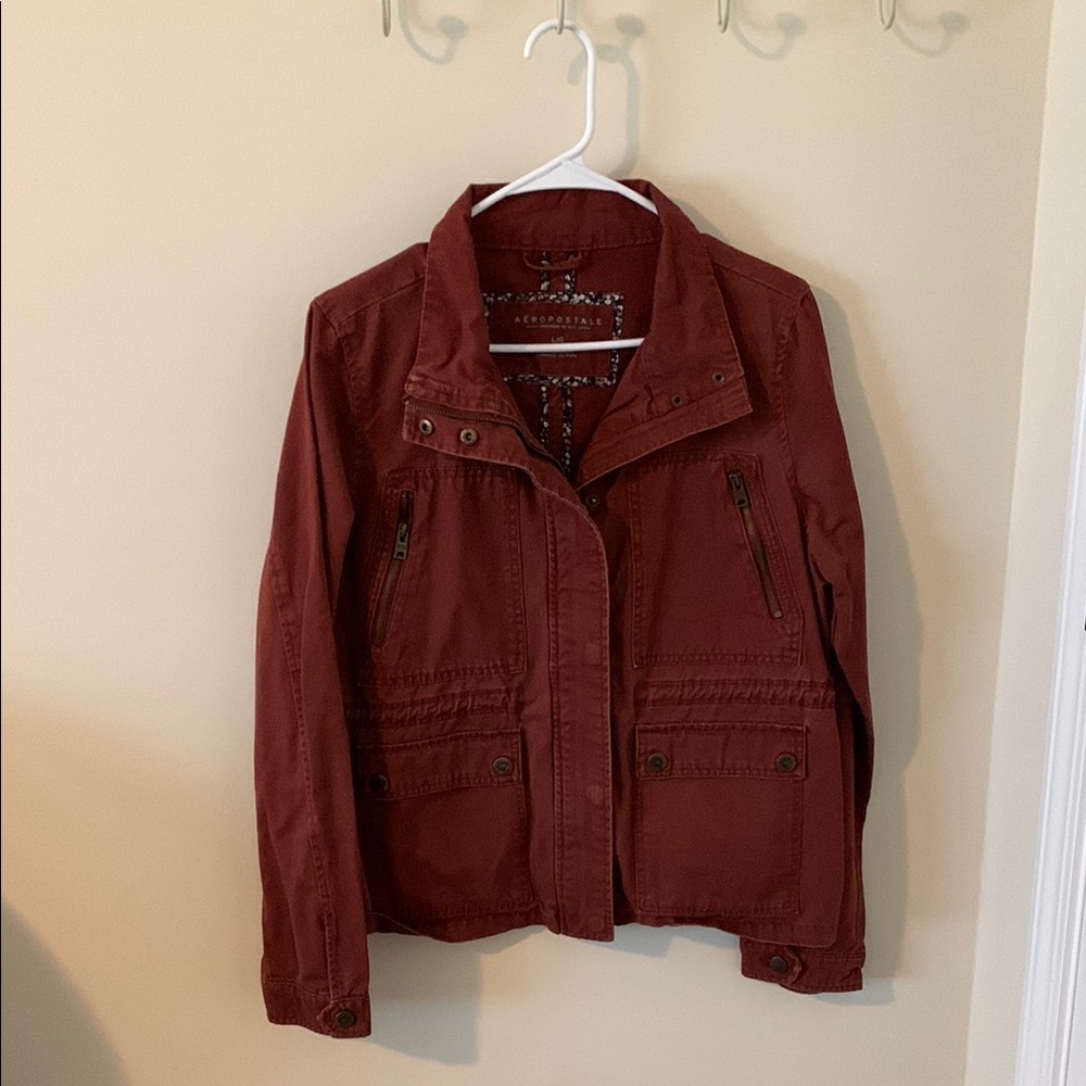 Women's Button and Zip-Up Burgundy Jacket
